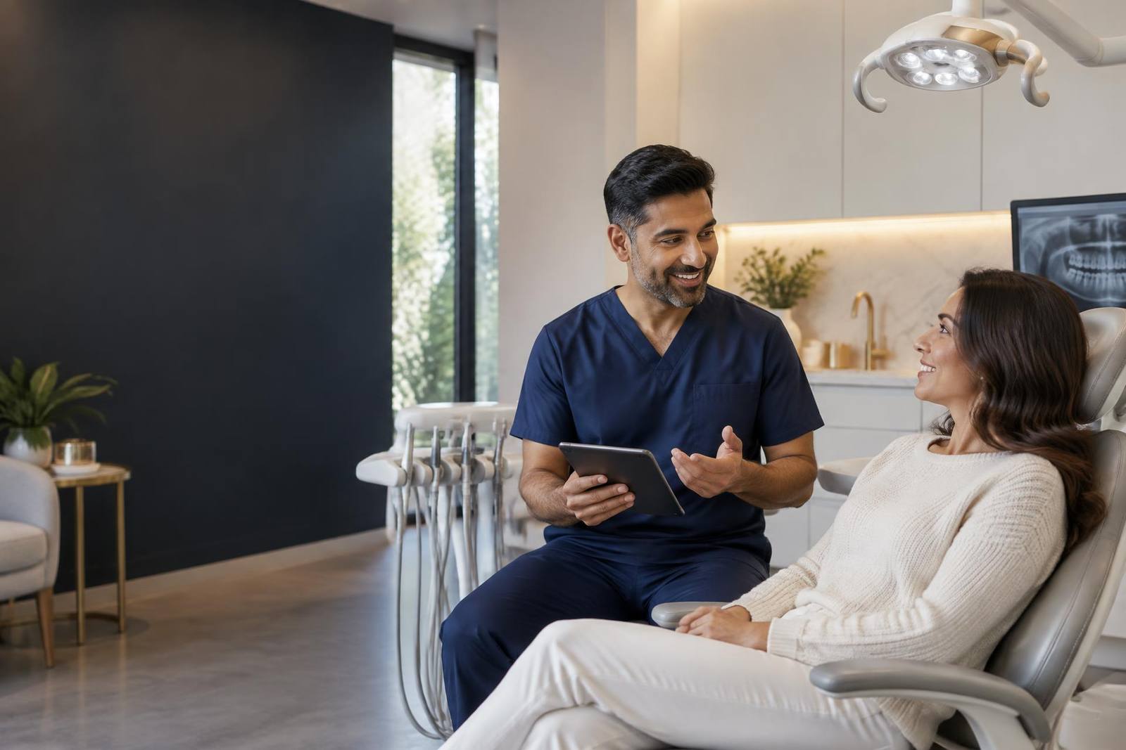 Umar Dental clinician talking with a patient